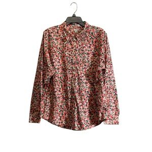 LL Bean Shirt Women XL  Floral Button Down Wrinkle Free Long Sleeve Cottagecore